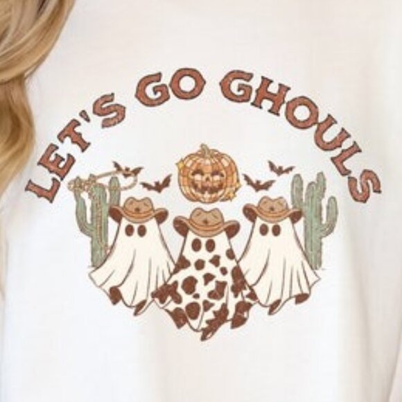 Let_s Go Ghouls Western Halloween Ghosties Shirt Cowboy Ghosts Comfort Color Tee - Picture 3 of 3